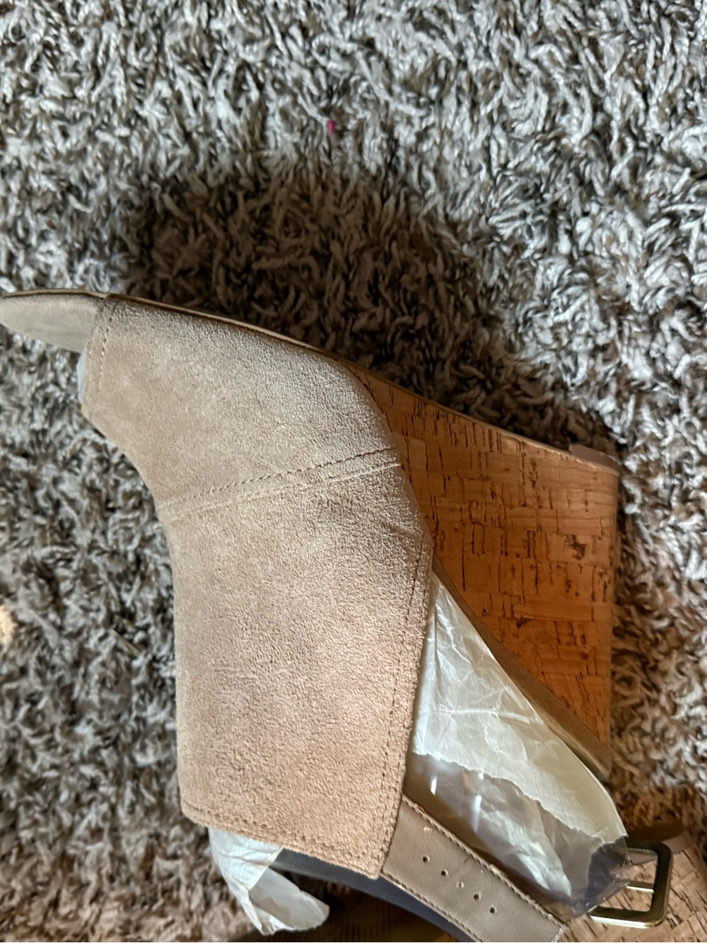 Nine West Taupe Suede Cork Wedge Mules